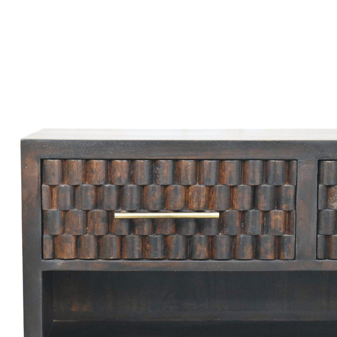 Solid Wood Arno Shoe Storage Unit,Black,2-Drawers,1-Shelf