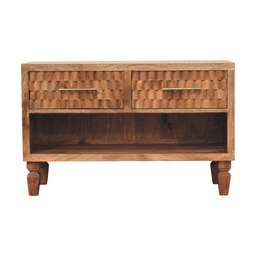 Solid Wood Arno Shoe Storage Unit in Golden Teak,2-Drawers,1-Shelf