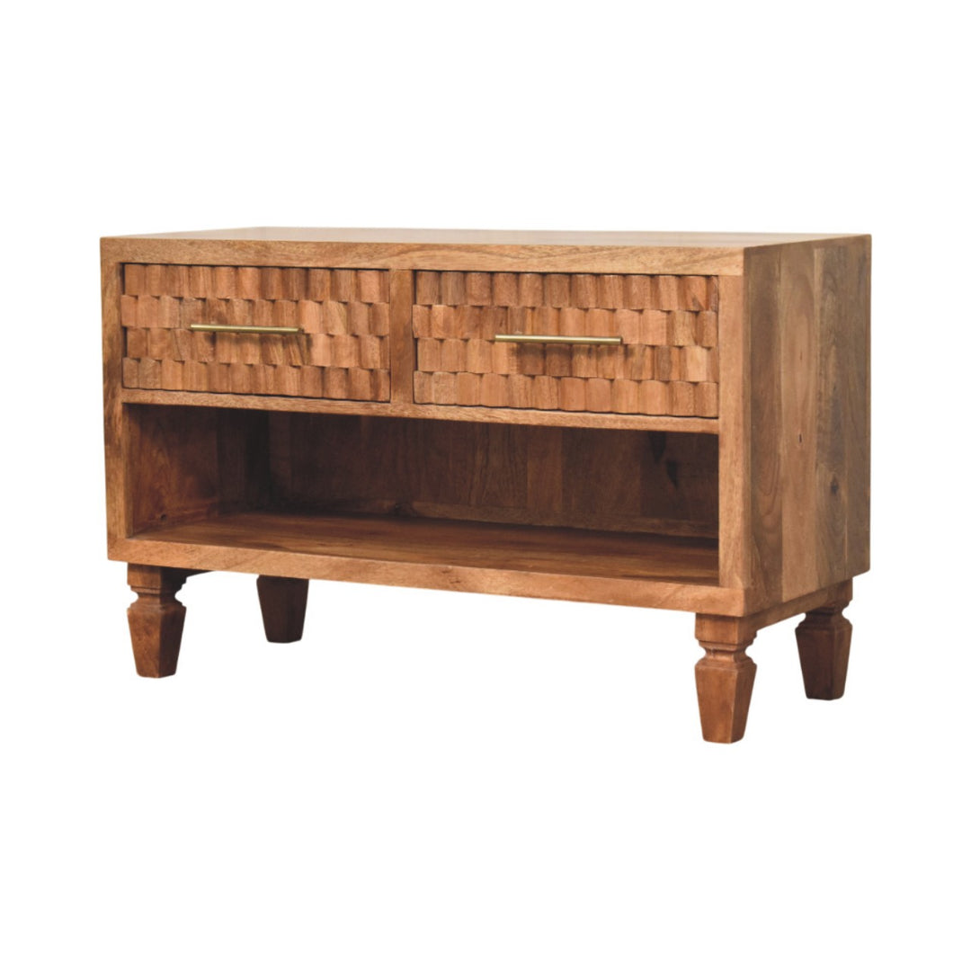 Solid Wood Arno Shoe Storage Unit in Golden Teak,2-Drawers,1-Shelf