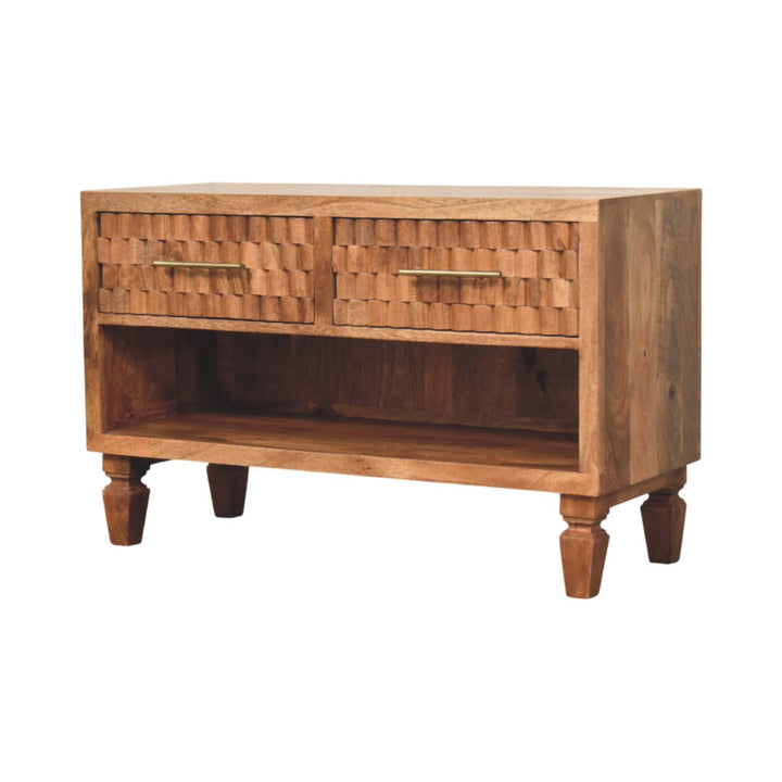 Solid Wood Arno Shoe Storage Unit in Golden Teak,2-Drawers,1-Shelf