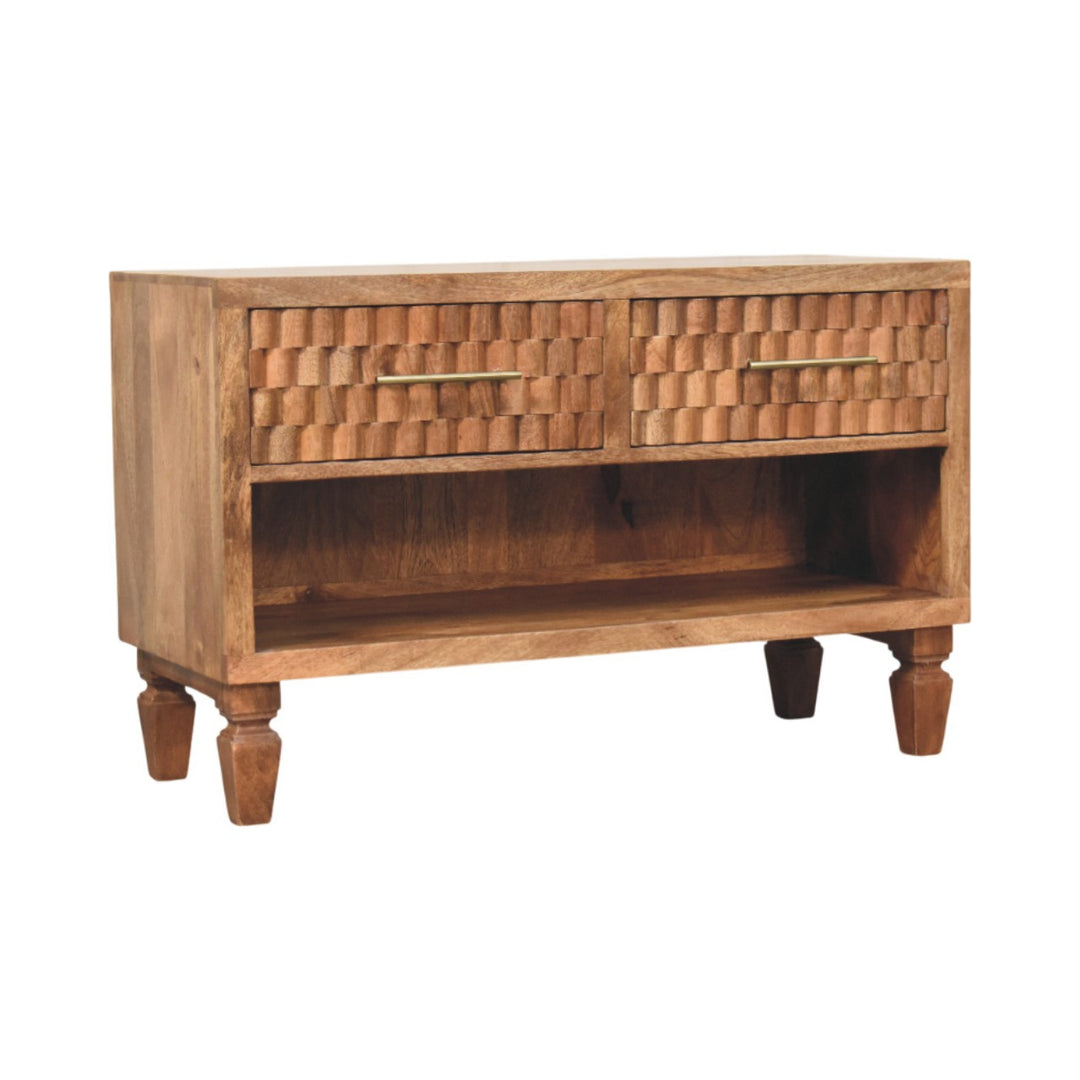 Solid Wood Arno Shoe Storage Unit in Golden Teak,2-Drawers,1-Shelf