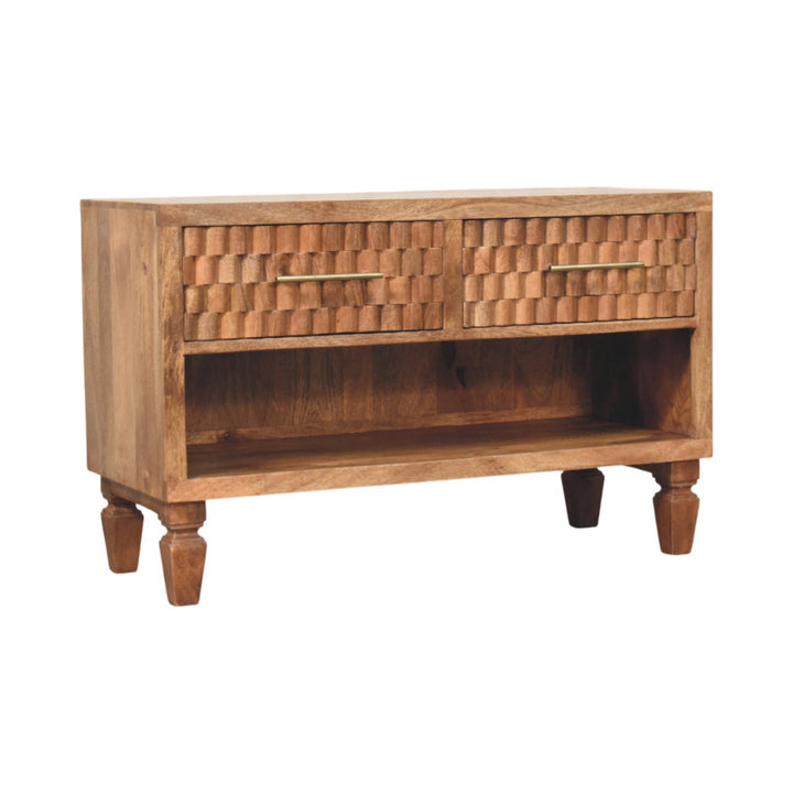 Solid Wood Arno Shoe Storage Unit in Golden Teak,2-Drawers,1-Shelf