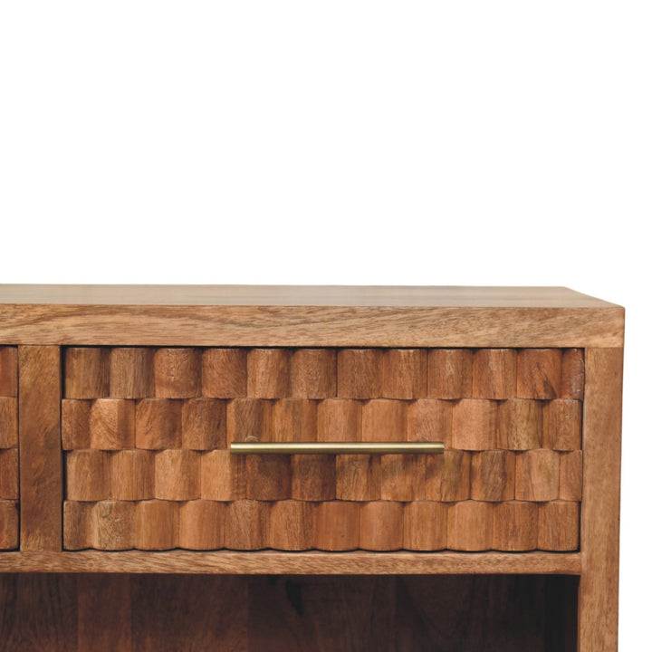 Solid Wood Arno Shoe Storage Unit in Golden Teak,2-Drawers,1-Shelf