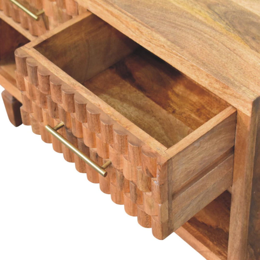 Solid Wood Arno Shoe Storage Unit in Golden Teak,2-Drawers,1-Shelf