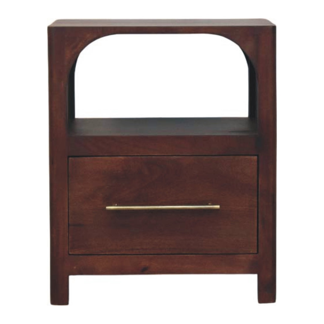Solid Wood Arched Edge 1 Drawer Bedside, Chestnut Colour