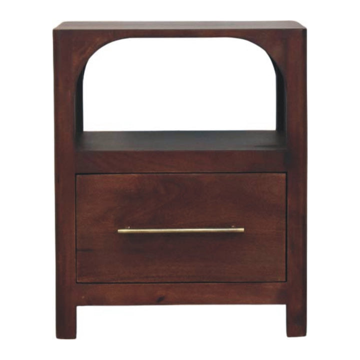 Solid Wood Arched Edge 1 Drawer Bedside, Chestnut Colour