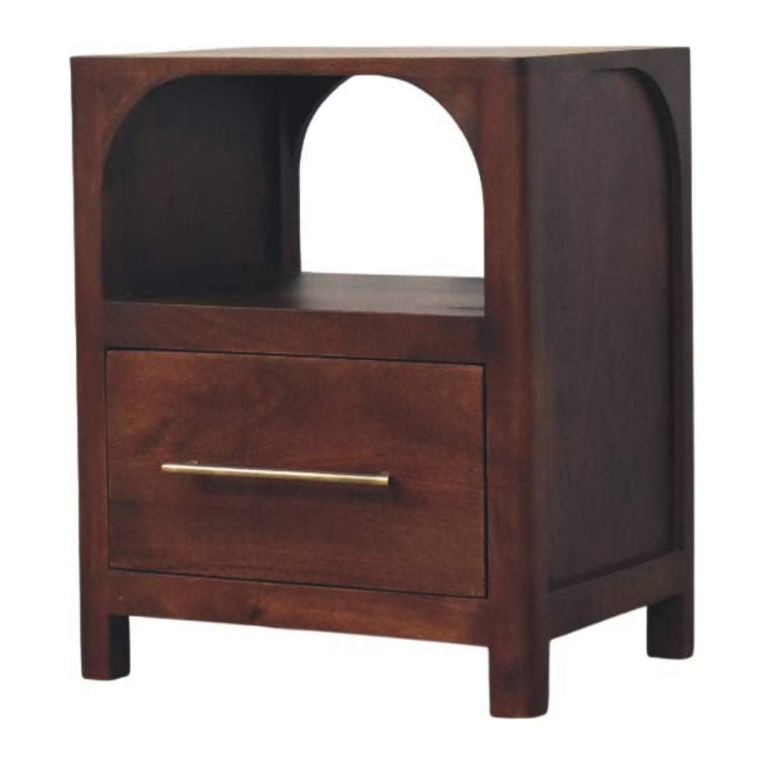 Solid Wood Arched Edge 1 Drawer Bedside, Chestnut Colour
