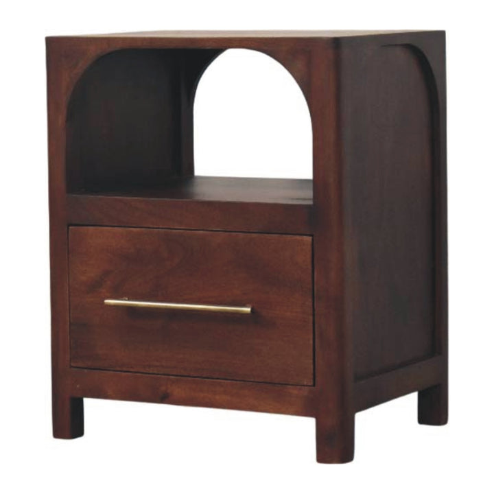 Solid Wood Arched Edge 1 Drawer Bedside, Chestnut Colour