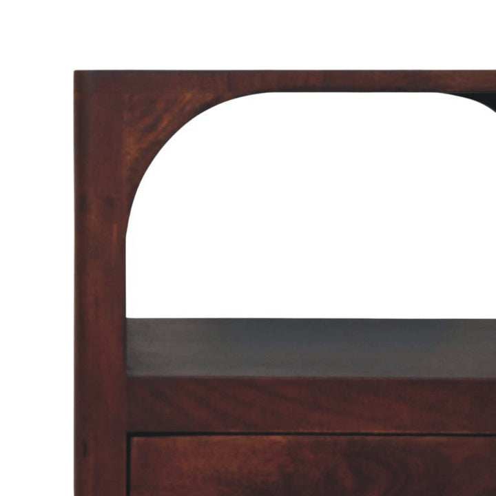 Solid Wood Arched Edge 1 Drawer Bedside, Chestnut Colour
