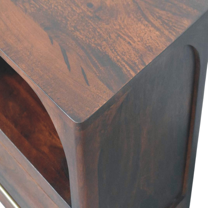 Solid Wood Arched Edge 1 Drawer Bedside, Chestnut Colour