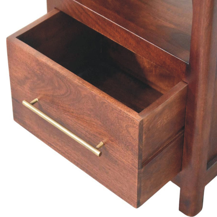 Solid Wood Arched Edge 1 Drawer Bedside, Chestnut Colour