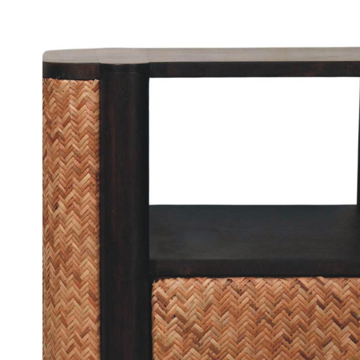 Solid Wood Rattan Curve Edge Nightstand,2-Drawers,1-Shelf
