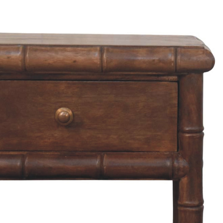 Solid Wood Bamboo Carved Bedside Table,Brown,1-Drawer,1-Shelf