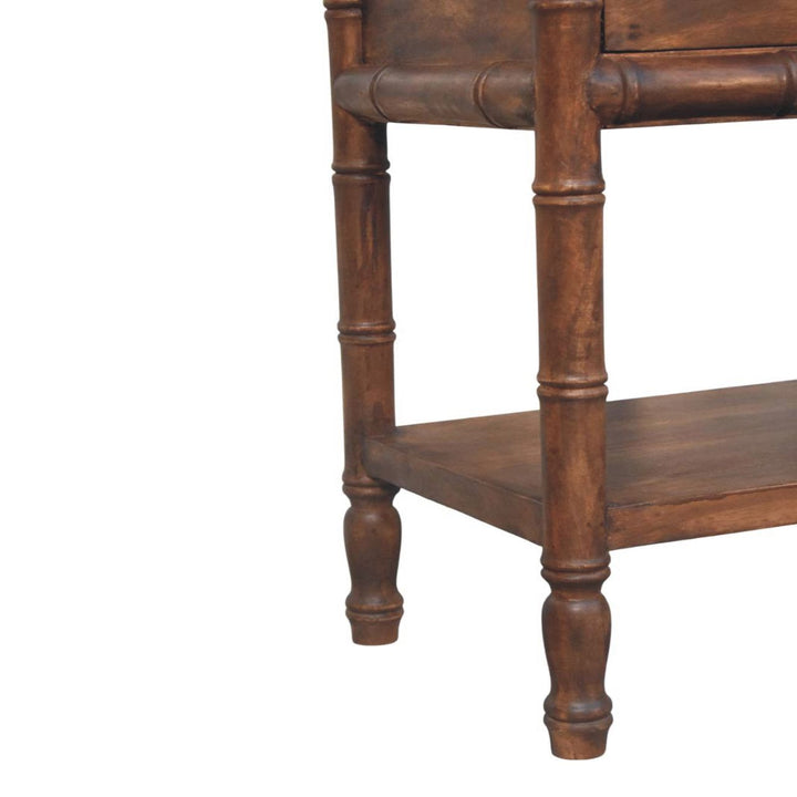 Solid Wood Bamboo Carved Bedside Table,Brown,1-Drawer,1-Shelf