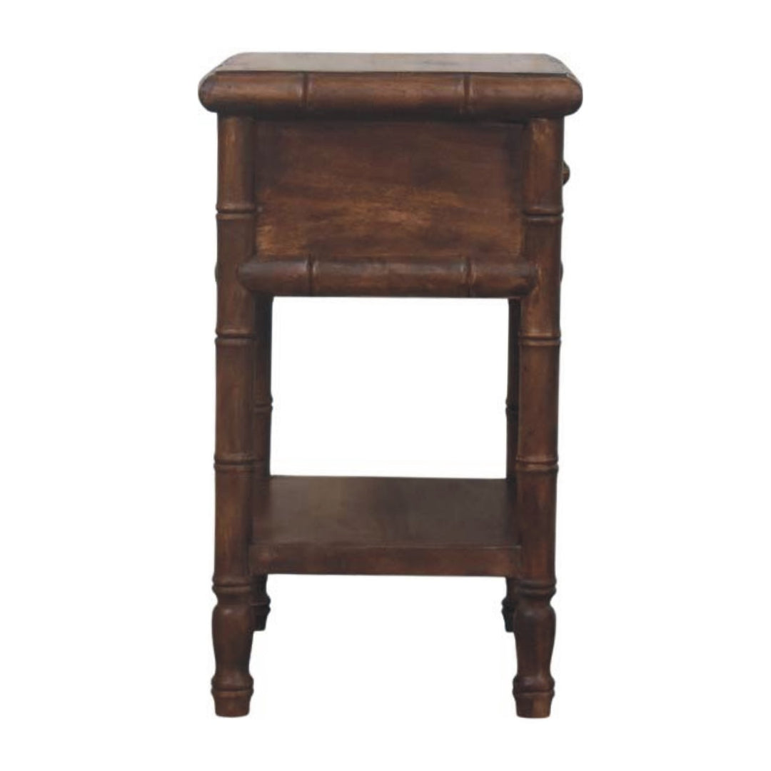 Solid Wood Bamboo Carved Bedside Table,Brown,1-Drawer,1-Shelf