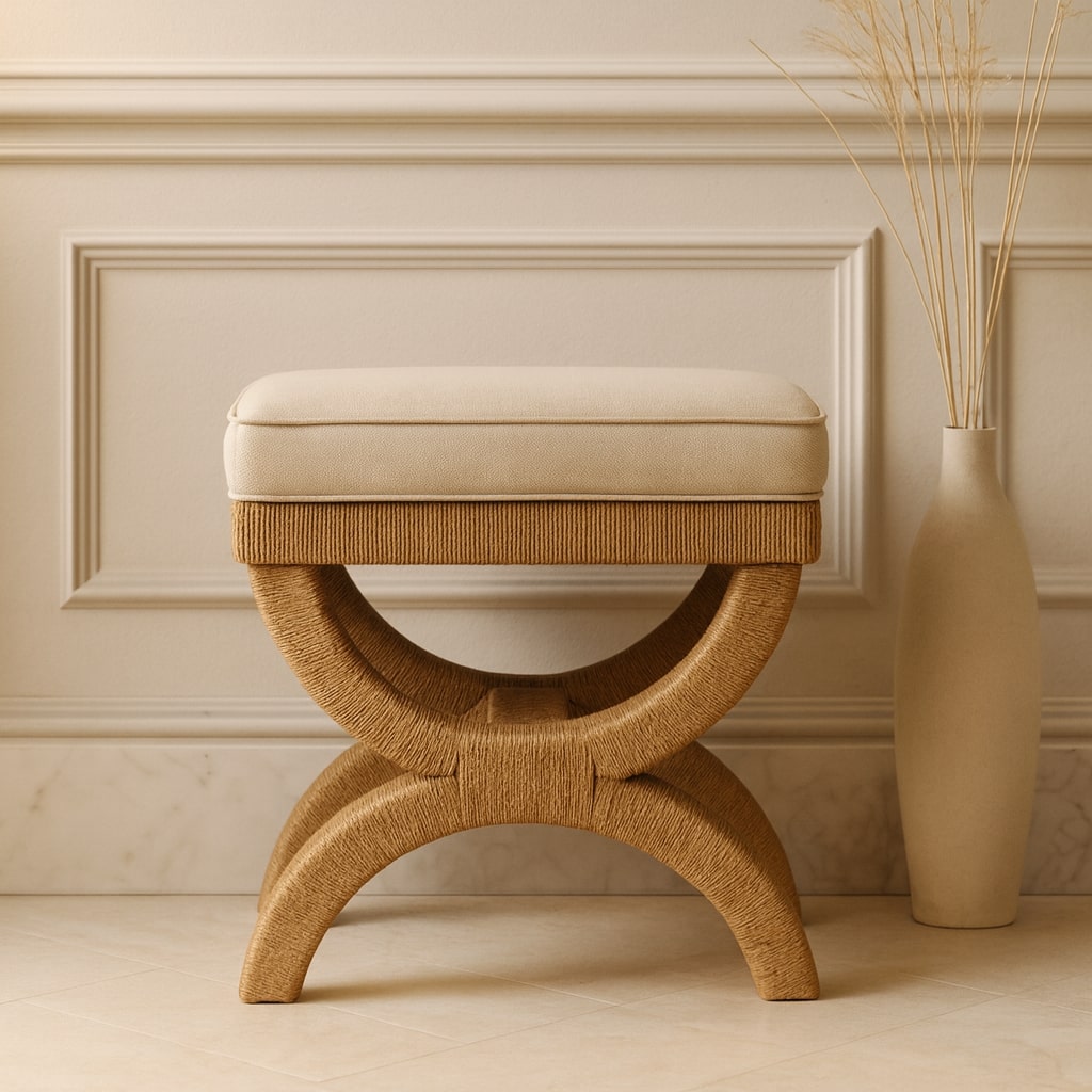 Artisan Furniture Solid Wood Rattan Arch Bench