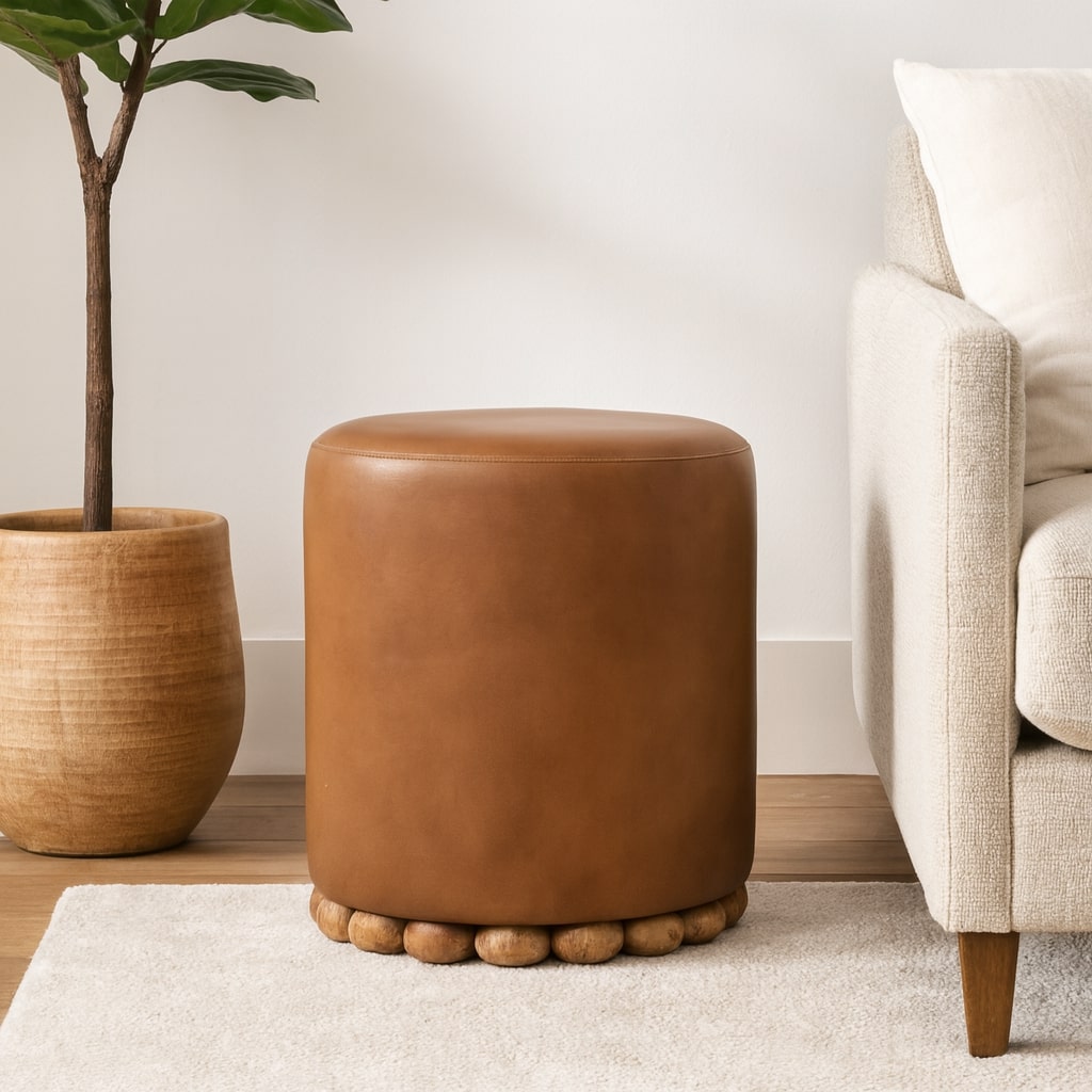 Solid Wood Bola Leather Stool