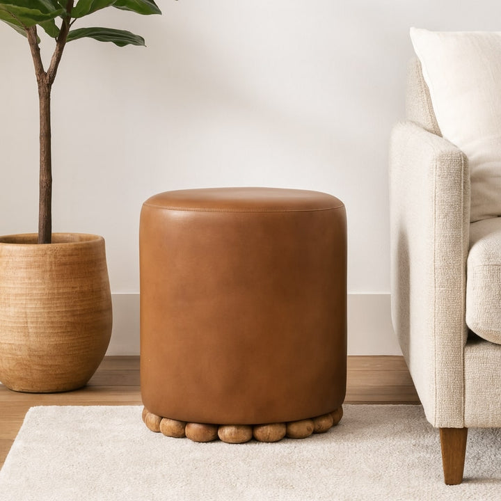 Solid Wood Bola Leather Stool