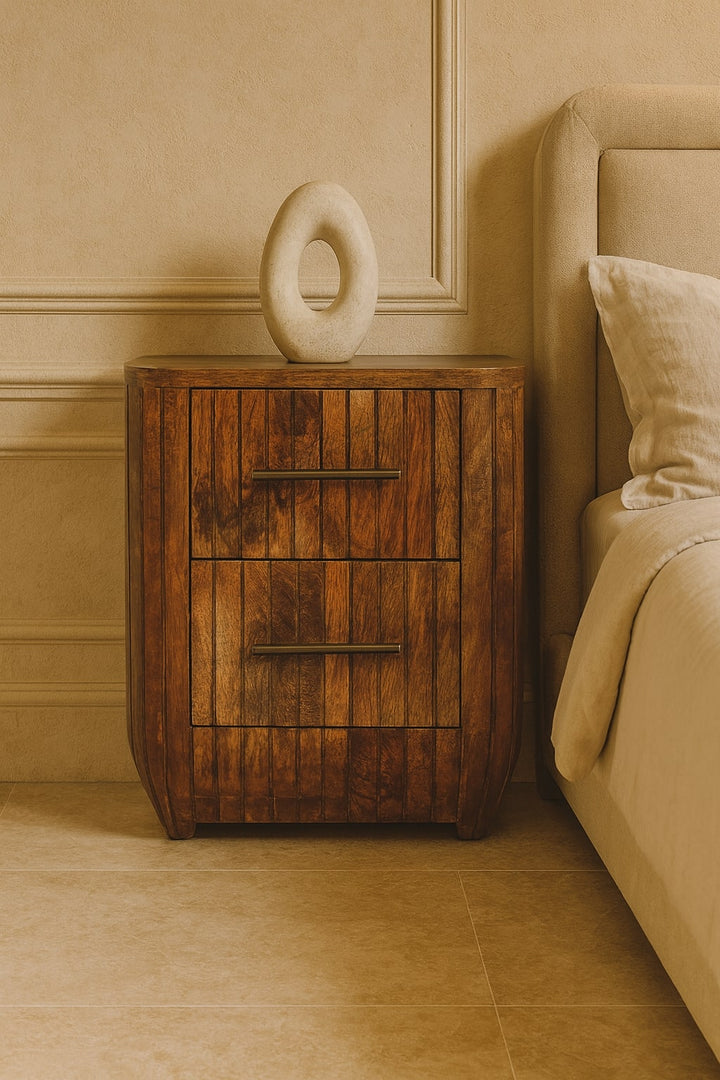 Artisan Furniture Solid Wood Fluted Bedside with Drawers