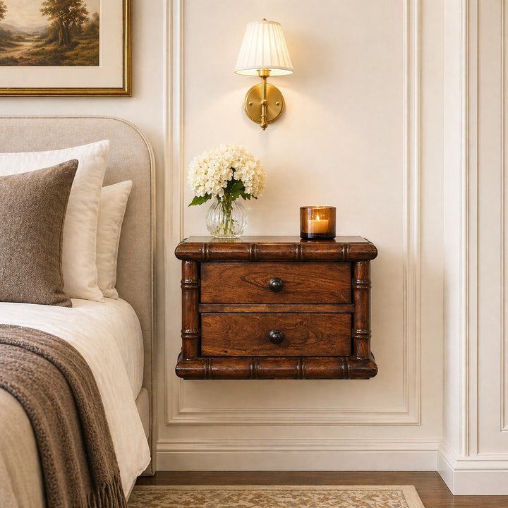 Bamboo Two Drawer Wall-Mounted Bedside