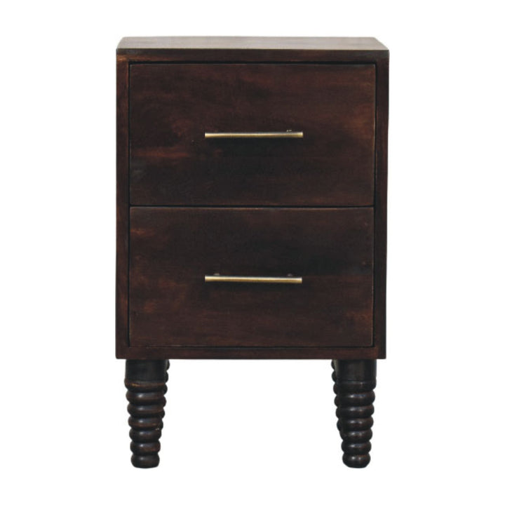 Solid Wood Spindle Mocha Bedside Table