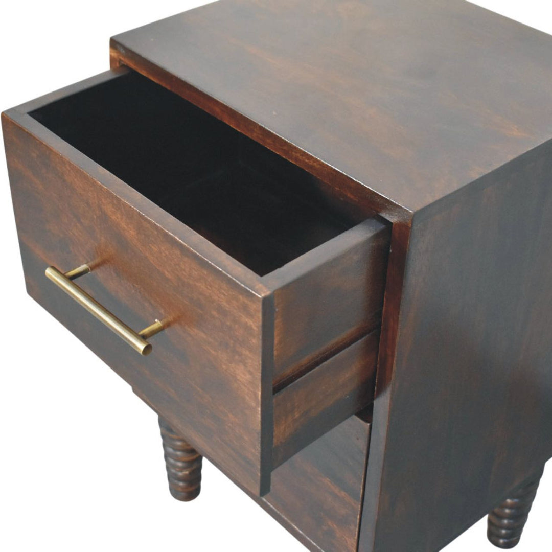 Solid Wood Spindle Mocha Bedside Table