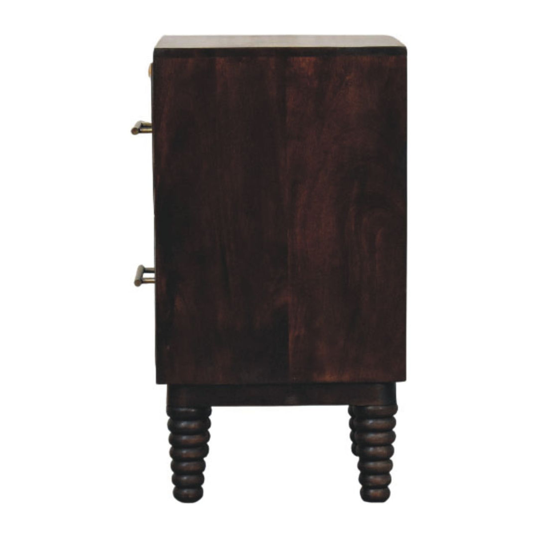 Solid Wood Spindle Mocha Bedside Table