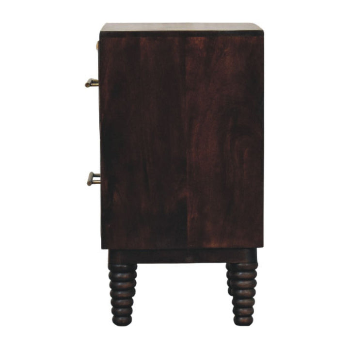 Solid Wood Spindle Mocha Bedside Table