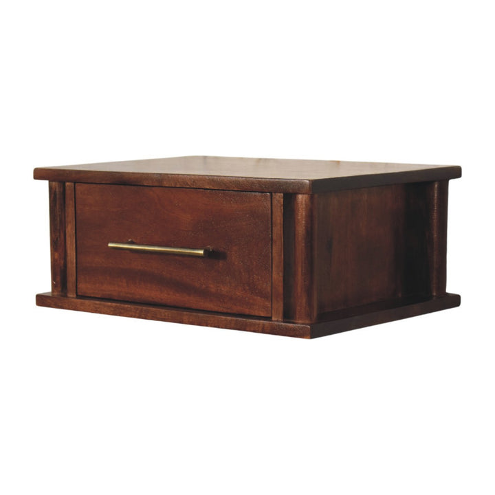 Solid Wood Wall-Mounted Bedside with Brass Handle
