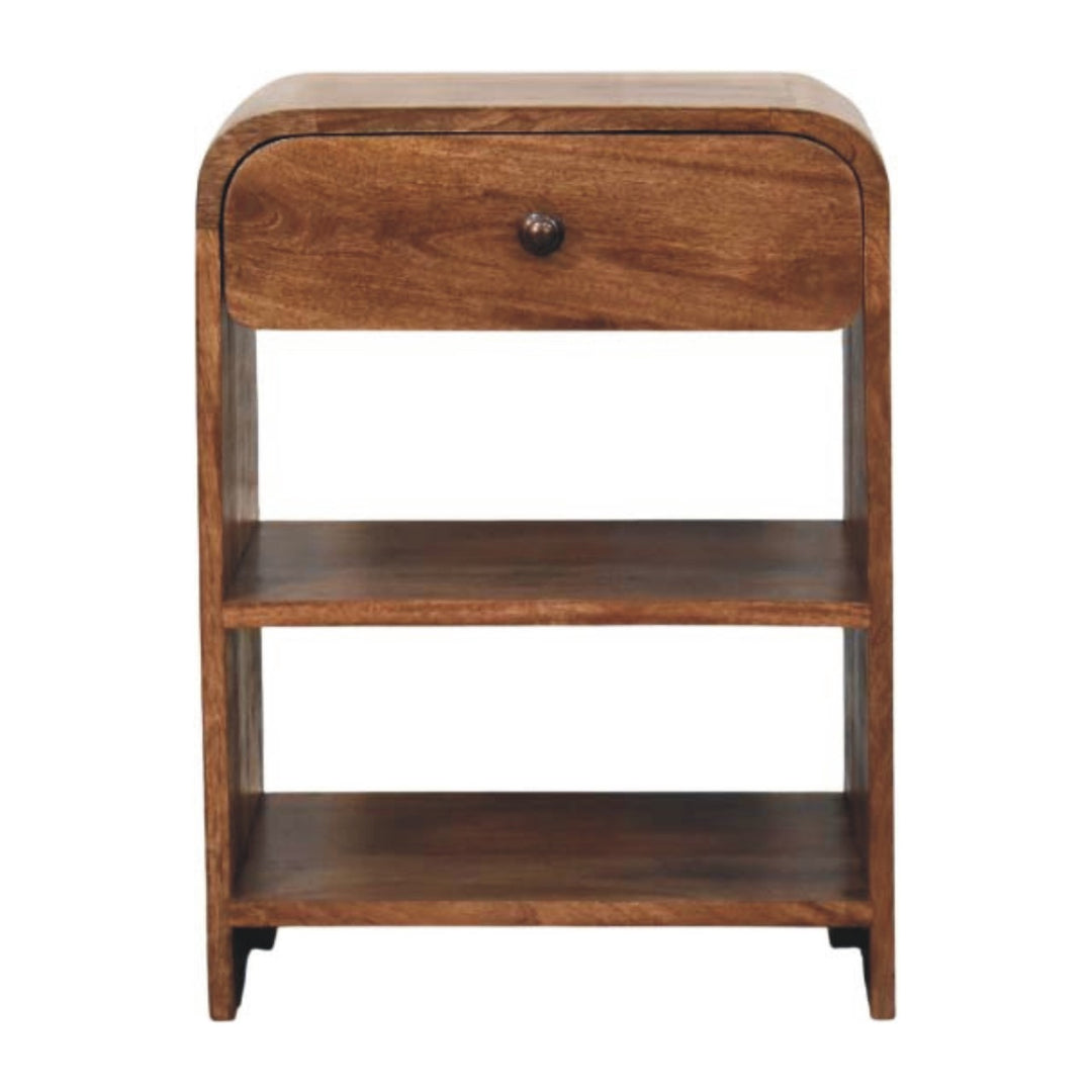 Solid Wood Open Shelf Bedside with Drawer