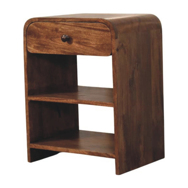 Solid Wood Open Shelf Bedside with Drawer