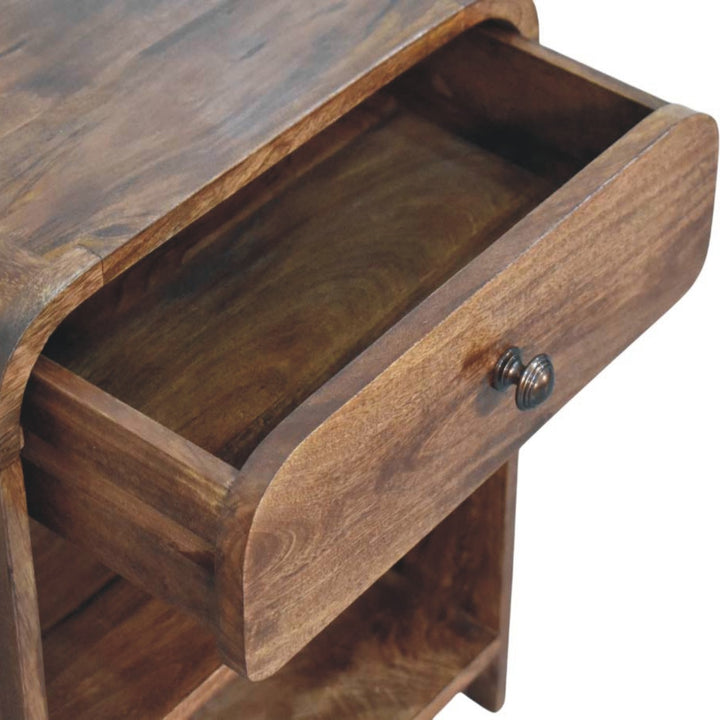 Solid Wood Open Shelf Bedside with Drawer
