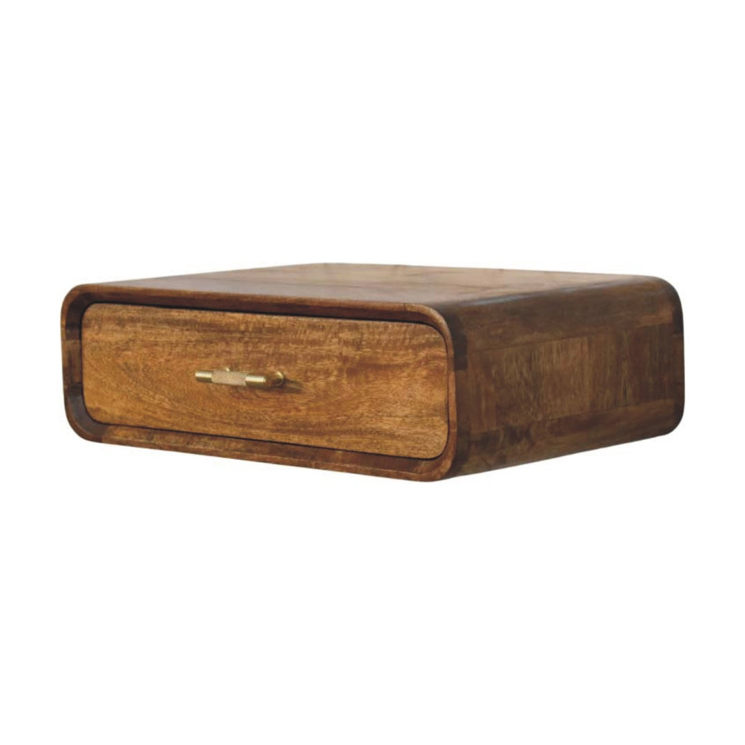 Solid Wood Curved Floating Bedside