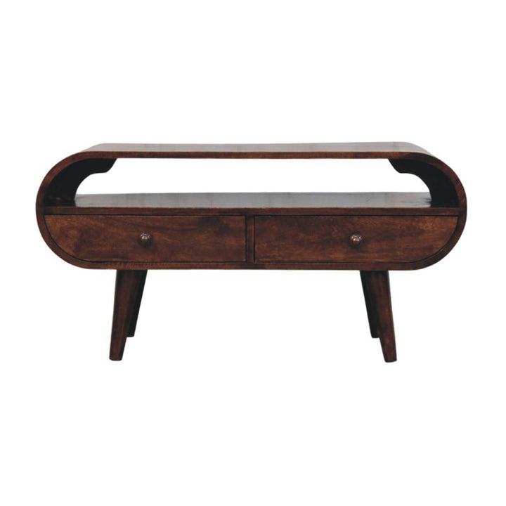 Solid Wood Walnut Curved Two Drawer Media Unit