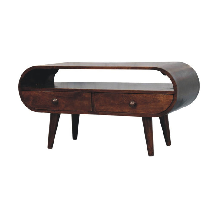 Solid Wood Walnut Curved Two Drawer Media Unit