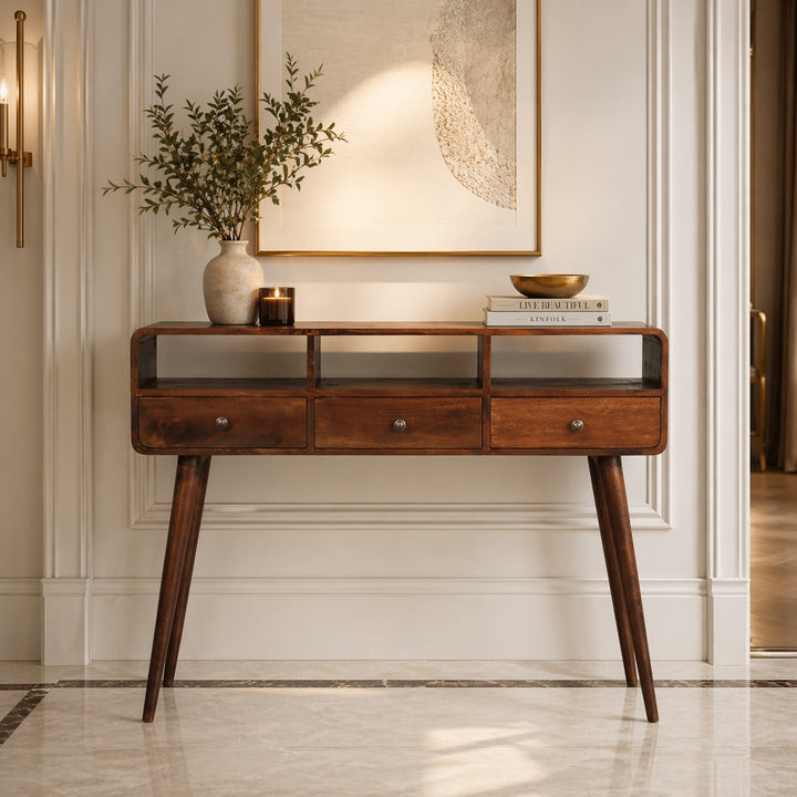 Solid Wood Three Drawer Console Table