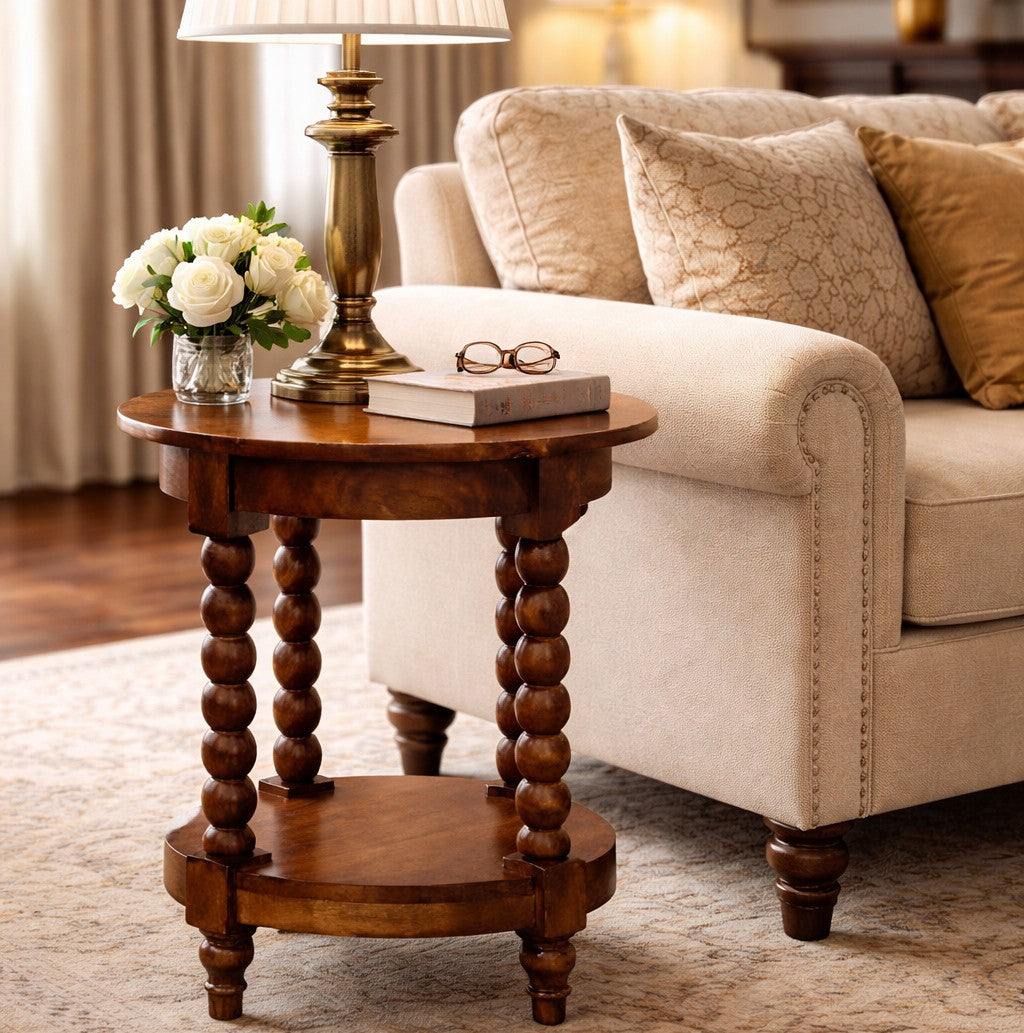 Solid Wood Spindle Round Side Table