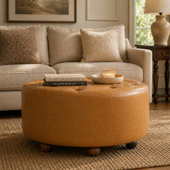 Amber Oak Leather Coffee Table
