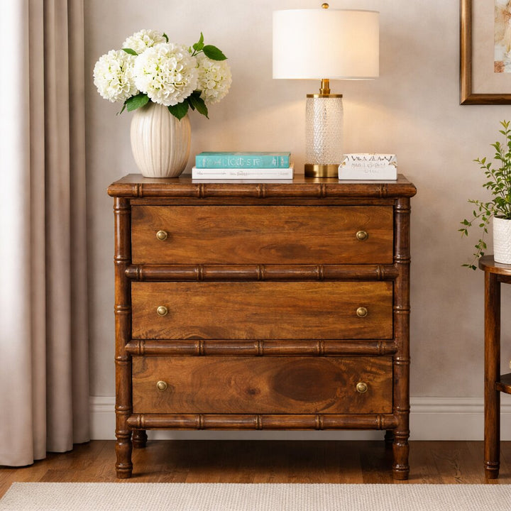 Solid Wood Bamboo 3 Drawer Chest brown
