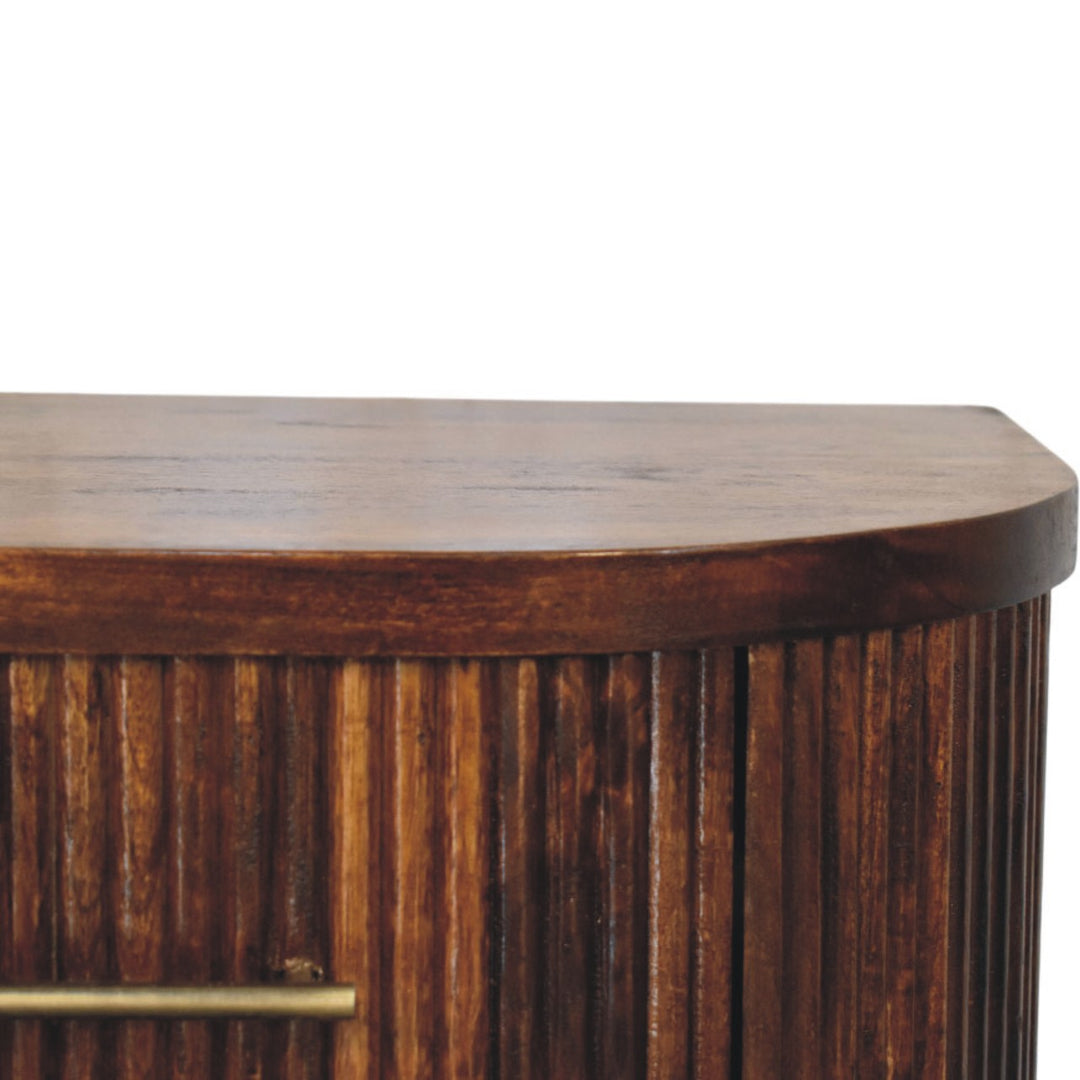 Solid Wood Ribbed Bedside with Brass Handles 2 Drawers Brown