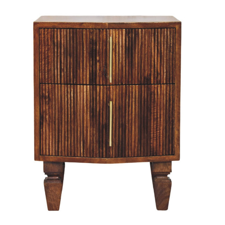 Solid Wood Harper Ribbed Chestnut Bedside 2 Drawers Brown