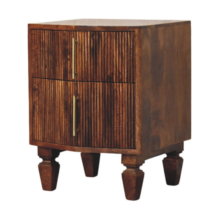 Solid Wood Harper Ribbed Chestnut Bedside 2 Drawers Brown