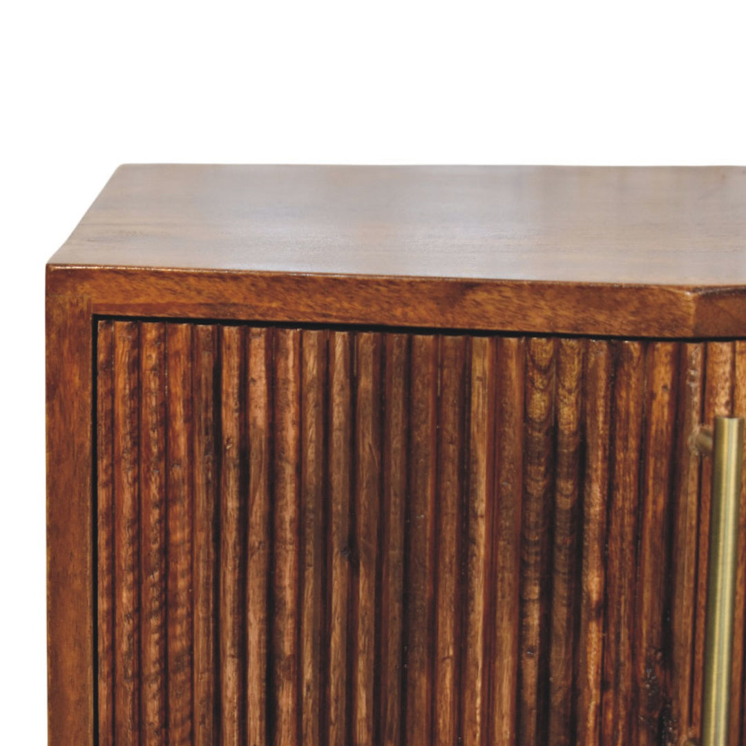 Solid Wood Harper Ribbed Chestnut Bedside 2 Drawers Brown
