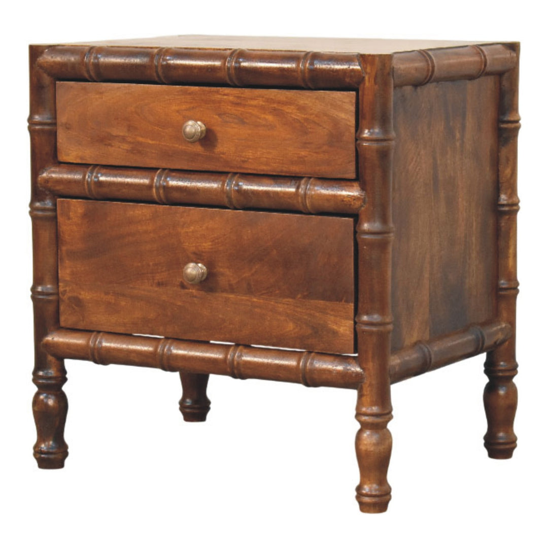 Solid Wood Bamboo Framed Bedside Table 2 Drawers Brown
