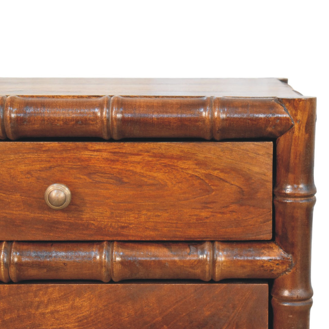 Solid Wood Bamboo Framed Bedside Table 2 Drawers Brown