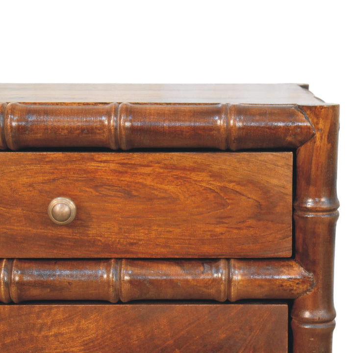 Solid Wood Bamboo Framed Bedside Table 2 Drawers Brown