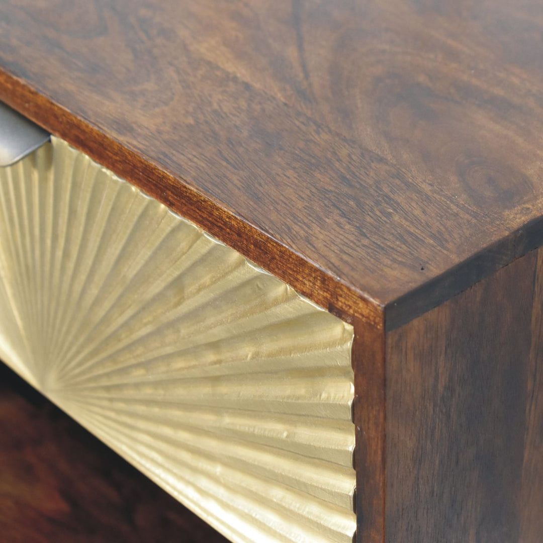 Solid Wood Sunburst Wall-Mounted Bedside 1 Drawer 1 Open Shelf Gold And Brown