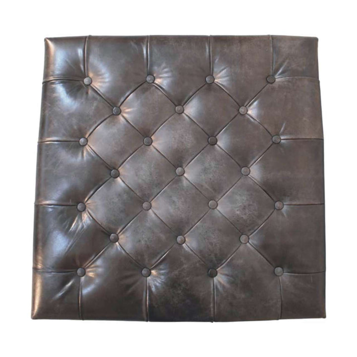 Solid Wood Black Leather Upholstered Ottoman