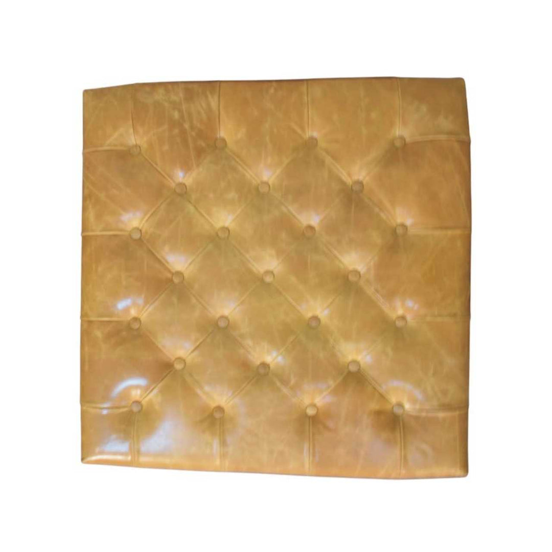 Solid Wood Tan Leather Upholstered Ottoman