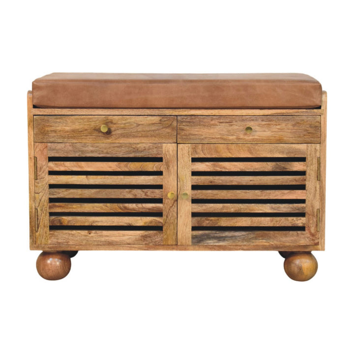Solid Wood Oakridge Leather Shoe Cabinet 4 Shelves Beige